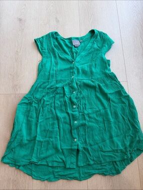 Anthropologie Emerald Green Button-Front Mini Dress